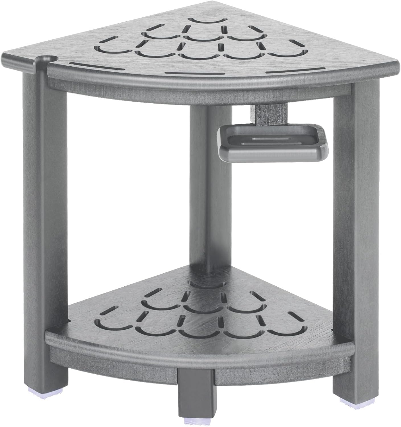NALONE Corner Shower Stool, HDPE Shower Bench for Inside Shower, Small Shower Chair Seat for Shaving Legs with Storage Shelf, Soap Box and No-Slip Feet (Grey)
