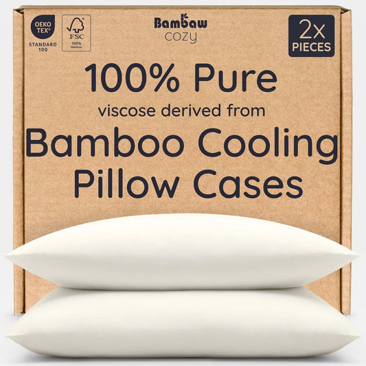 Bambaw 100% Viscose Derived from Bamboo Pillowcase Standard Size – Set of 2 Cooling Pillow Cases with Envelope Closure, Breathable & Anti Acne Pillow Case, Soft Pillow Cases Standard Size (Ivory)