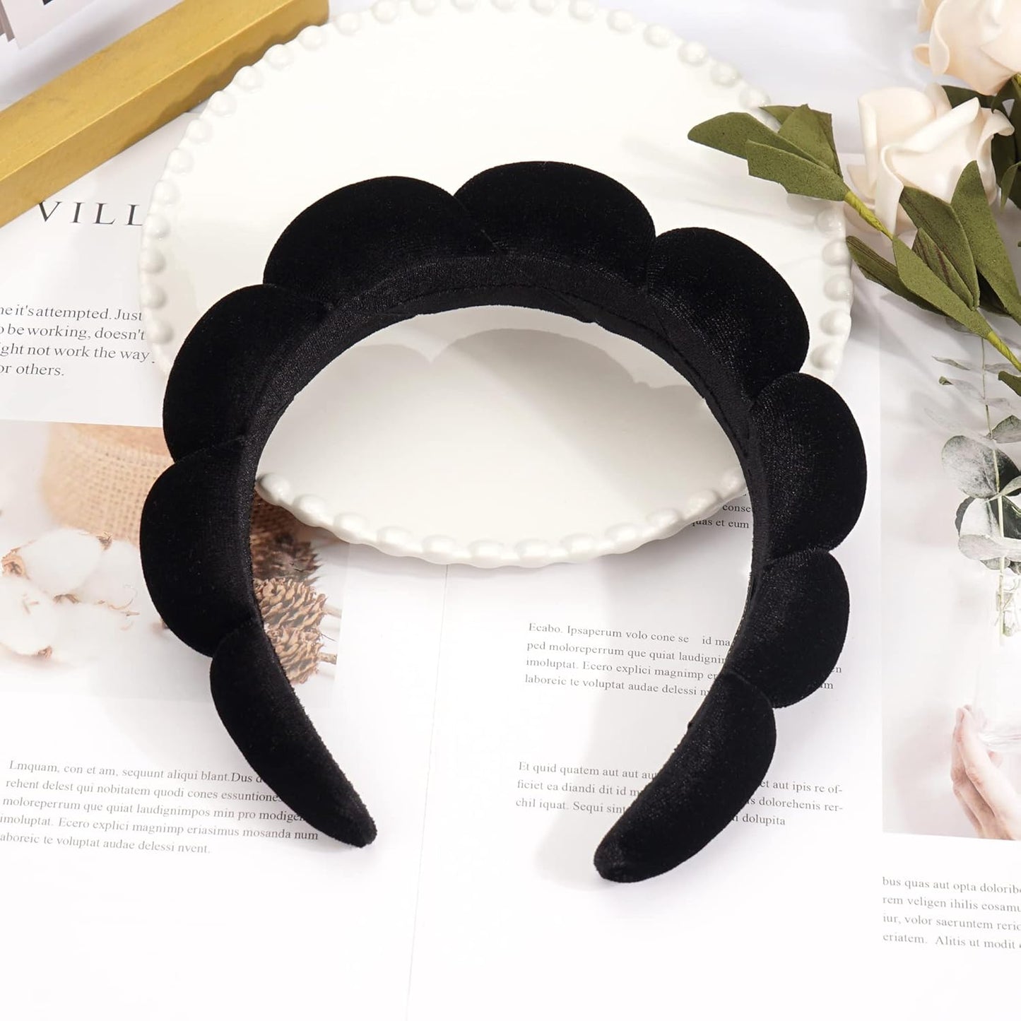 Ayesha Spa Headband for Women Sponge Headband for Washing Face Clouds Soft Hairband Makeup Headbands for Women Girls Shower Makeup Skincare (Black)