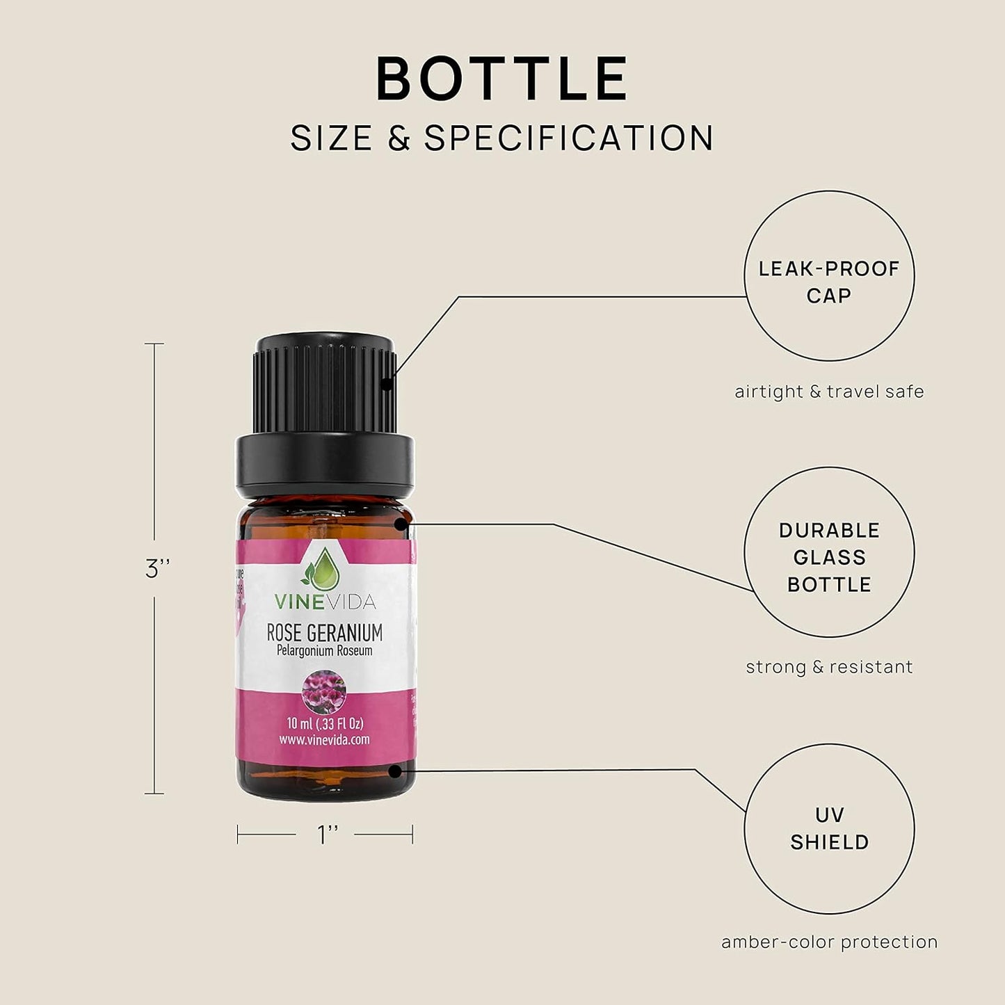 VINEVIDA Rose Geranium Essential Oil 10 mL - Undiluted Rose Geranium Oil 10 mL - Rose Geranium Candle Oil Scent - DIY Candle Scents for Candlemaking - 10 mL Essential Oil for Soap Making Safe for Skin