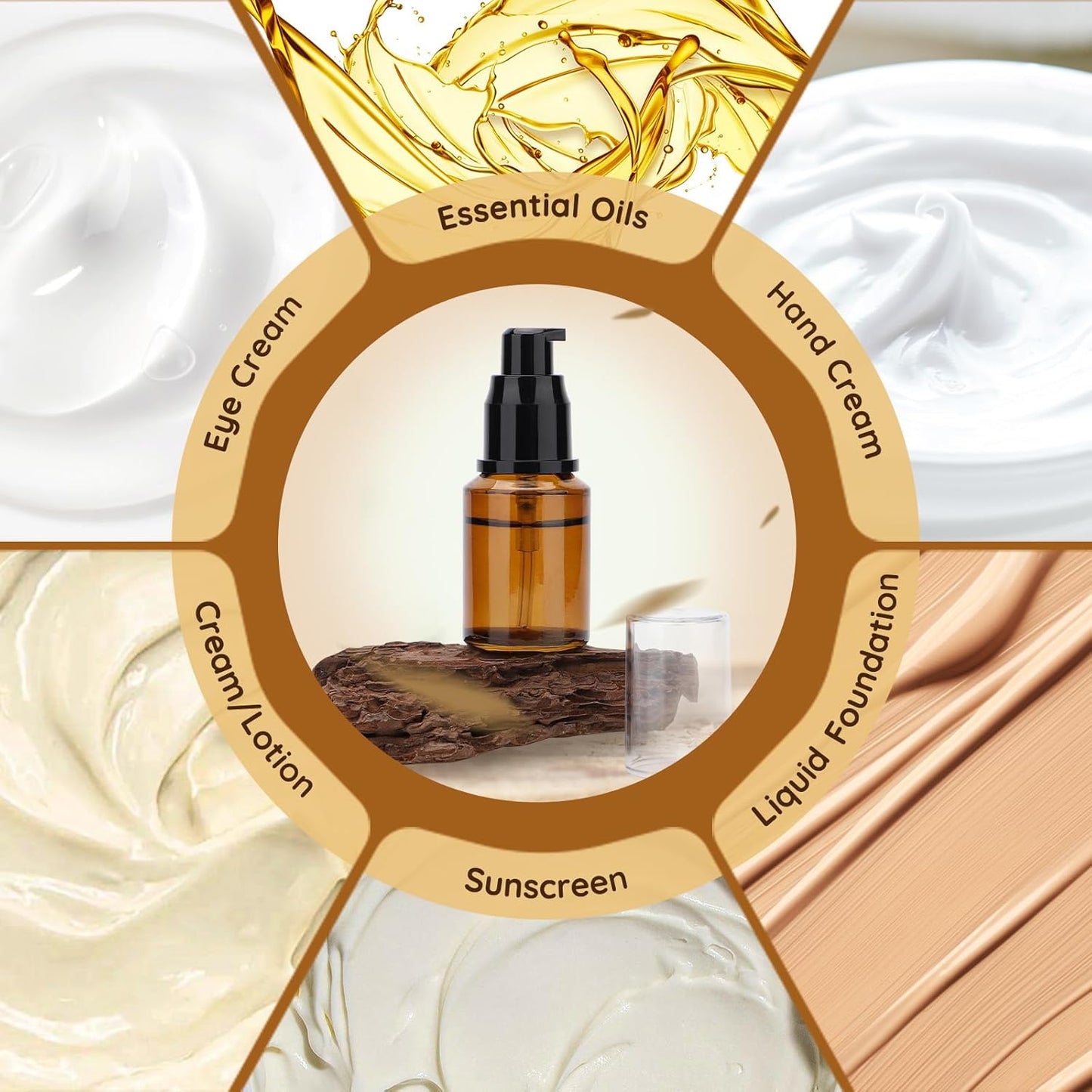 Segbeauty 1oz Refillable Lotion Bottle with Pump, Pack of 5 Frosted Travel Glass Bottles Creams Lotion Containers Foundation Bottle for Travel Size, 30ml Makeup Pump Dispenser for Toiletries Amber