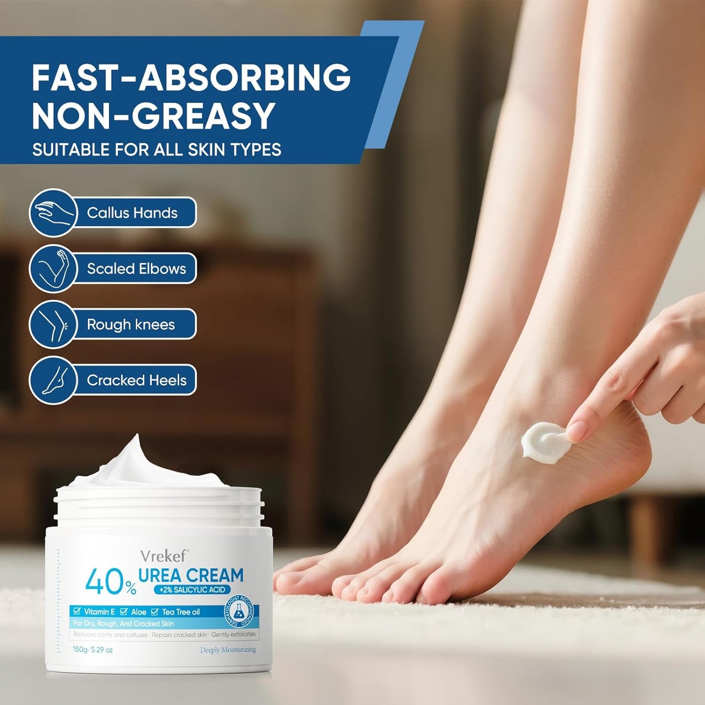 Urea Cream 40% Plus Salicylic Acid 2%, Urea Cream 40 Percent for Feet Maximum Strength, Foot Cream for Dry Heels Cracked