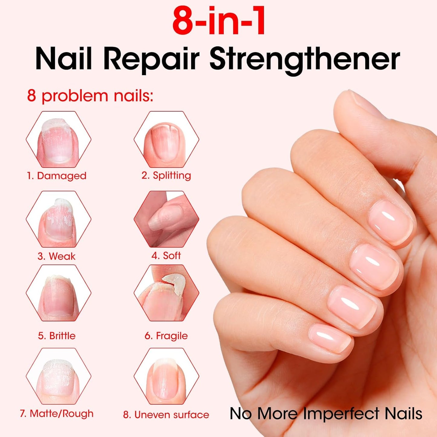 GELLEN Nail Strengthener, 8-In-1 Nail Repair Serum Growth for Thin Brittle Damaged Nails, Non Polish, Air Dry Clear Nail Growth Care Treatment, Keratin Calcium Formula, Cherry Blossom Scent