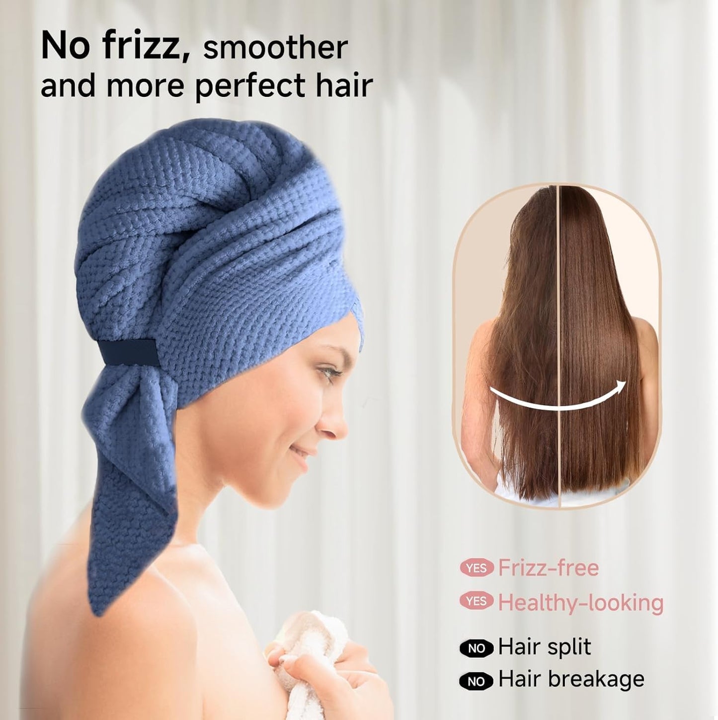 2-Pack Women's Microfiber Hair Towel Wrap - 50% Faster Dry, Ultra-Absorbent & Anti-Frizz. Ideal for Long/Curly Hair. 27.5x39.4 Oversized, Lightweight for Travel, Gym, Spa & Home