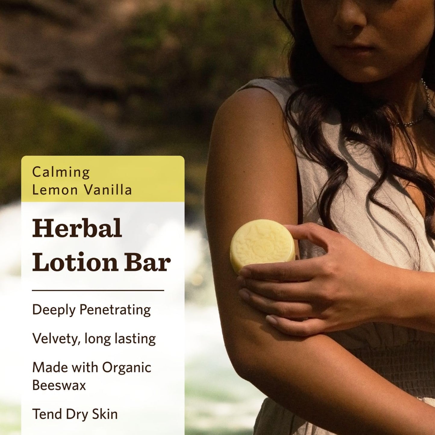 Moon Valley Organics Herbal Lotion Bar in Lemon Vanilla, Moon Melt Bar, Calendula and Comfrey, Beeswax, Heal and Restore Chapped Skin, Soothing