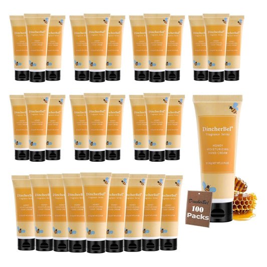 DincherBel 100 Pack Honey Moisturizing Hand Cream Bulk - Travel Size Non-Greasy Hand Lotion Set for Dry Skin, Instant Hydrating Hand Care for Women, 1.0 oz/30 ml