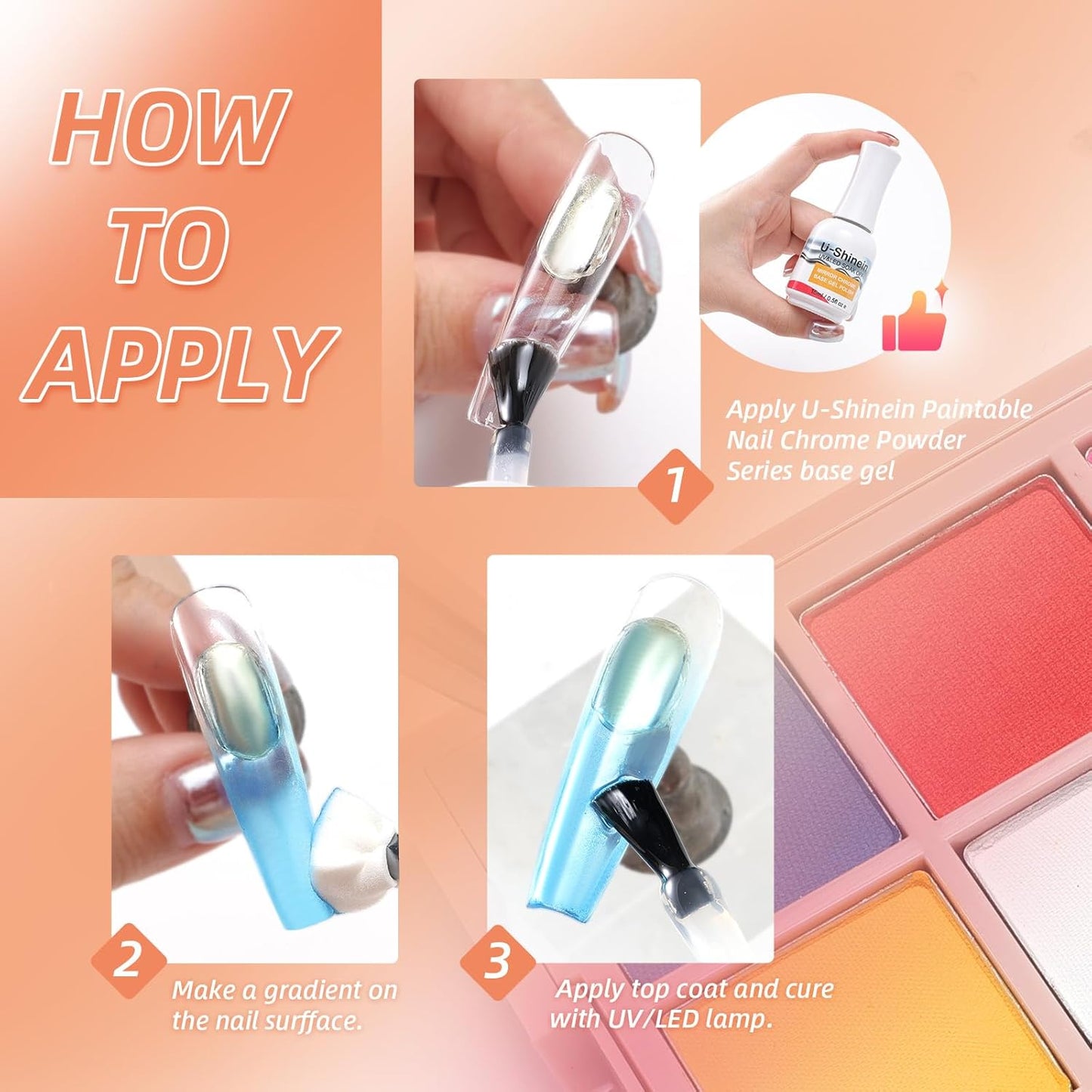 Nail Pigment Powder Palette Set, 16 Colors Ombre Nail Powder Palette with 100pcs Sponges & Tweezers French Aura Nails Ombre Nail Brush Nail Long-lasting Manicure Art DIY Accessories