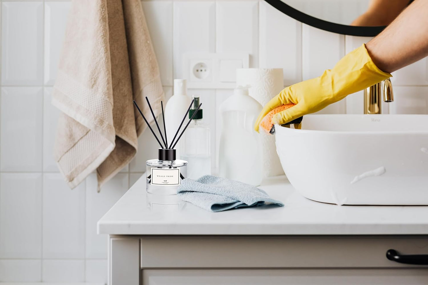 WEALD TRIBE Flower Reed Diffuser Set Of 3(Bamboo,Sage & Sea Salt,Sandalwood Ebony Scent) For Bathroom Accessories Shelf Decor & Air Fresheners, Gift Stick Defusers With 1.7 oz Essential Oils Each Pack