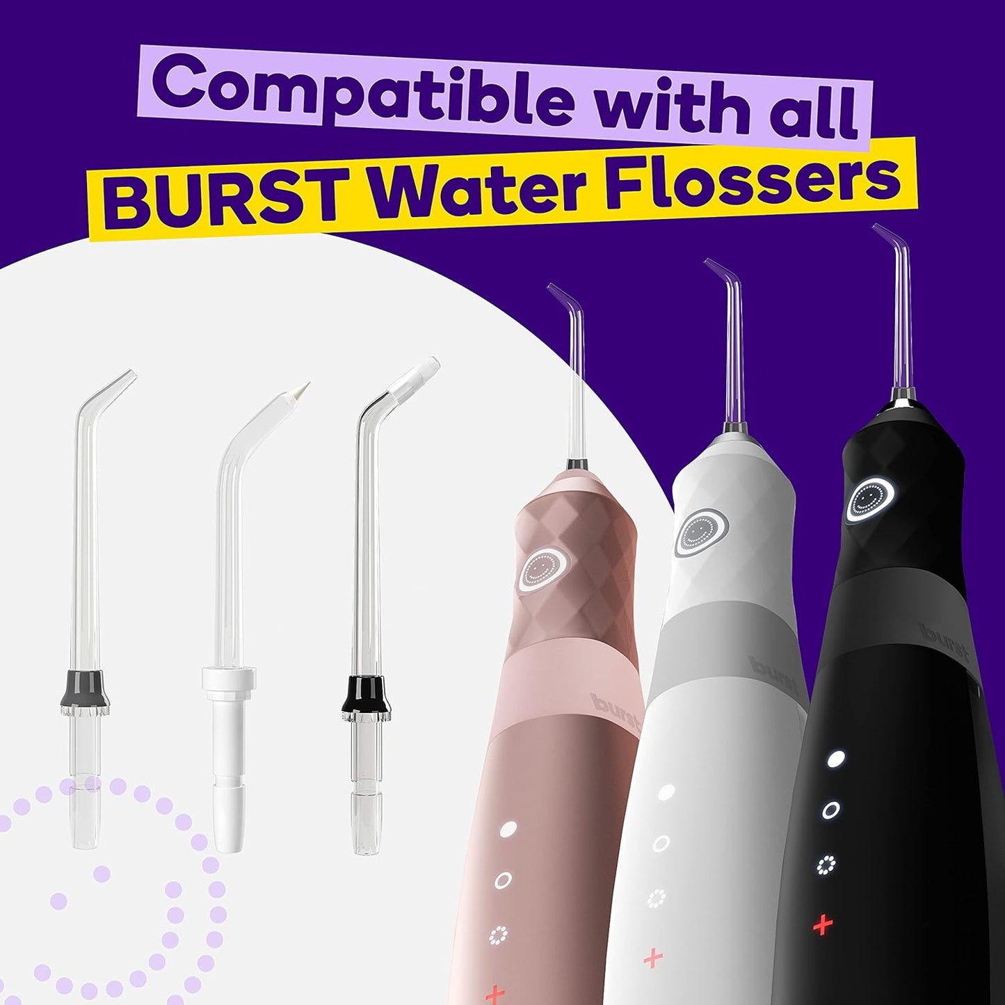 BURST Electric Water Flosser Replacement Tips (Ortho/2 Pack) | for Fresh Breath & Healthy Gums | Plaque Removal Between Teeth, Braces & Dental Work