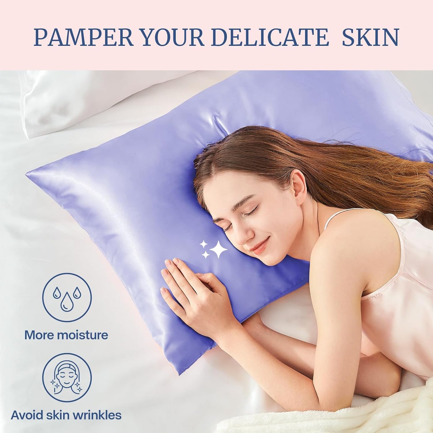 BEDELITE Satin Pillowcase for Hair and Skin, Super Soft and Cooling Similar to Silk Pillow Cases 2 Pack with Envelope Closure, Gift for Women Men(20"x40" King Size, Lilac)