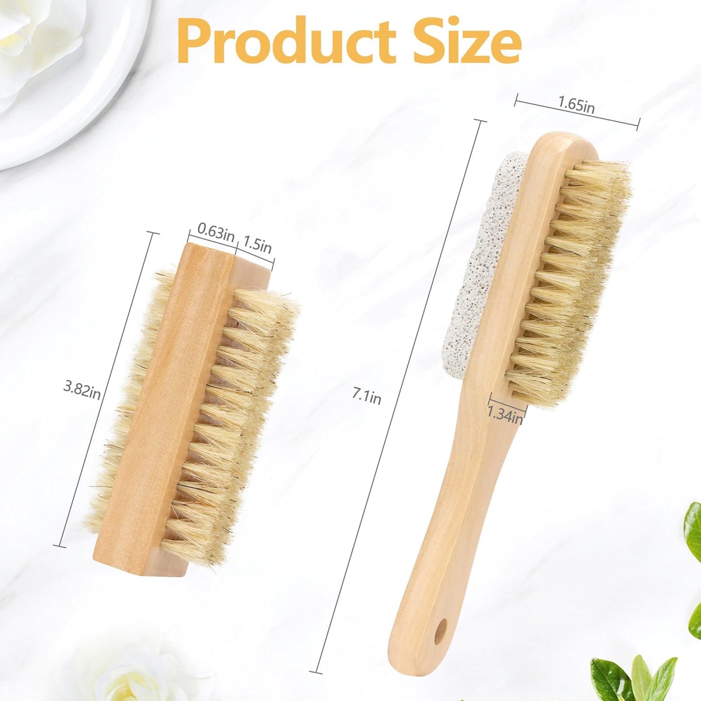 Wooden Nail Cleaning Brush, for Scrubber Hand Fingernails and Toenail As Well As (Pumice) Ankle Exfoliation (2 Pack)