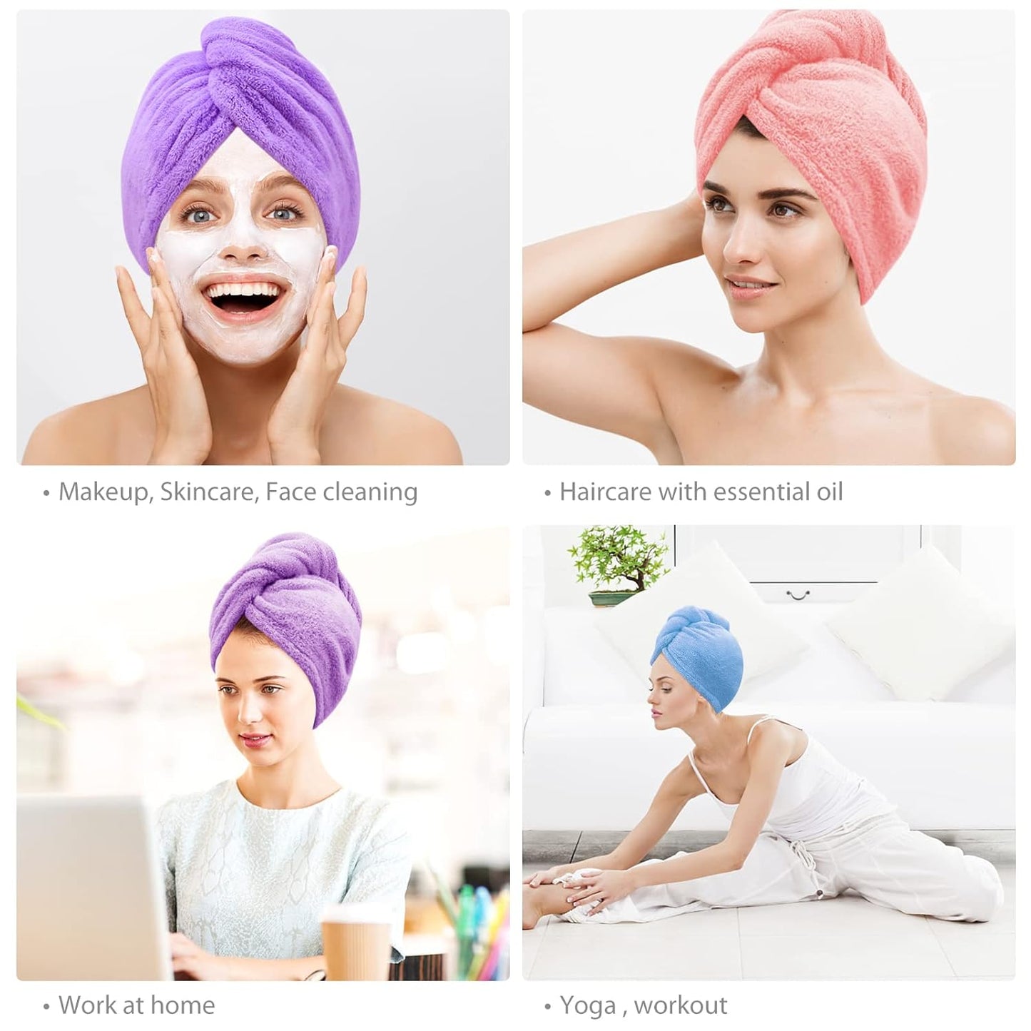 BEoffer Microfiber Hair Towel, 3 Pack Turbans for Women, Men, Kids, Quick Dry Wrap for Curly, Long Hair, Anti-Frizz (Purple+Pink+Blue)