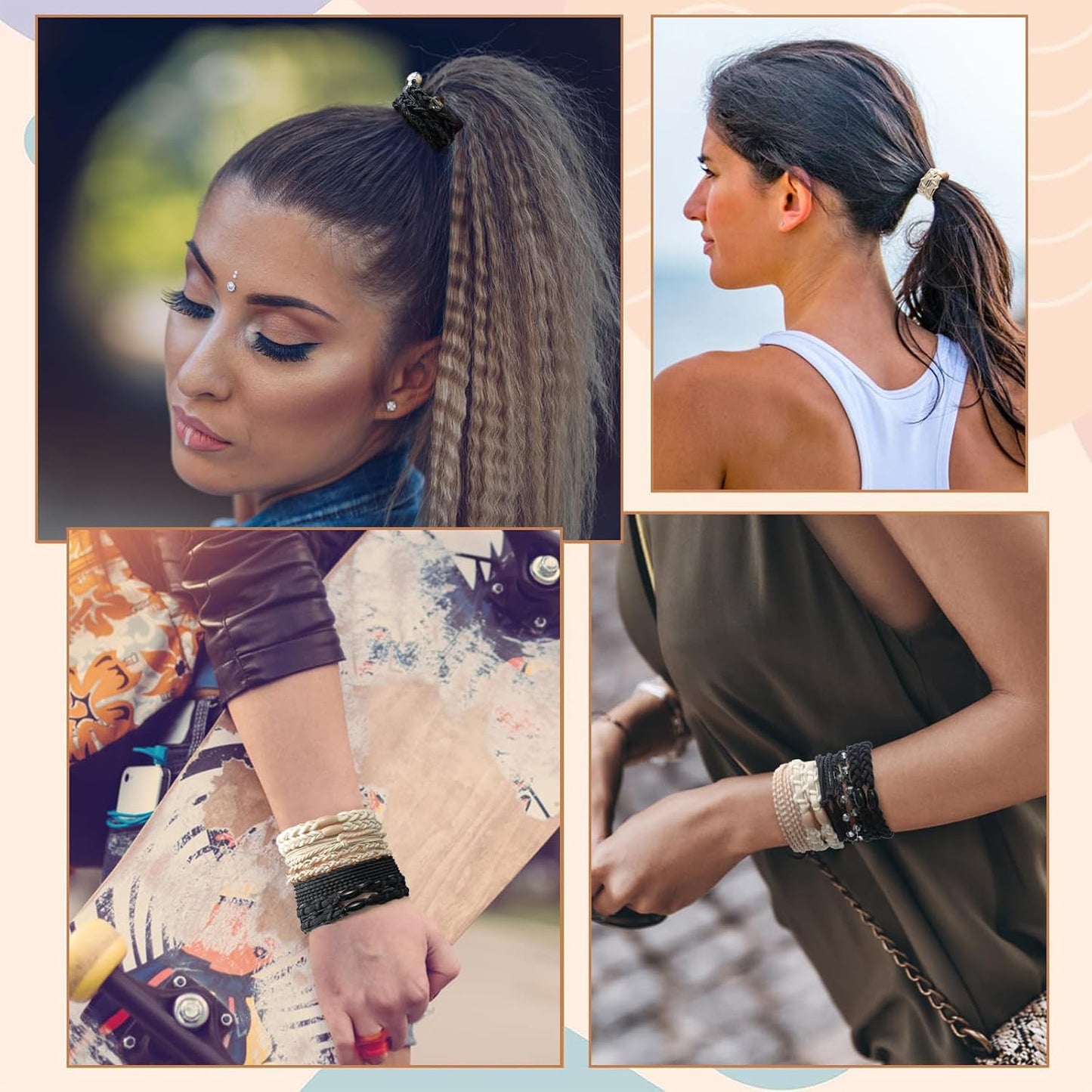 Boho Hair Tie Bracelets - Elastic Bands for Women's Ponytails, Daily Life, Sports, and Work (20pcs)