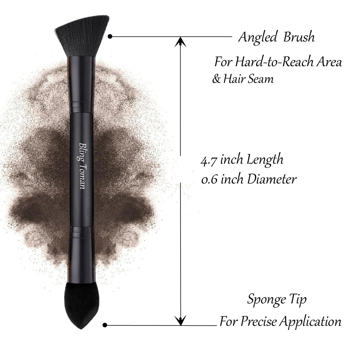 Dual-Ended Hairline Powder Brush Concealer Brush Precision Makeup Brush Set with Sponge Tip for Seamless Blending Hair Touch Up And Contouring Blending (Black Brush)