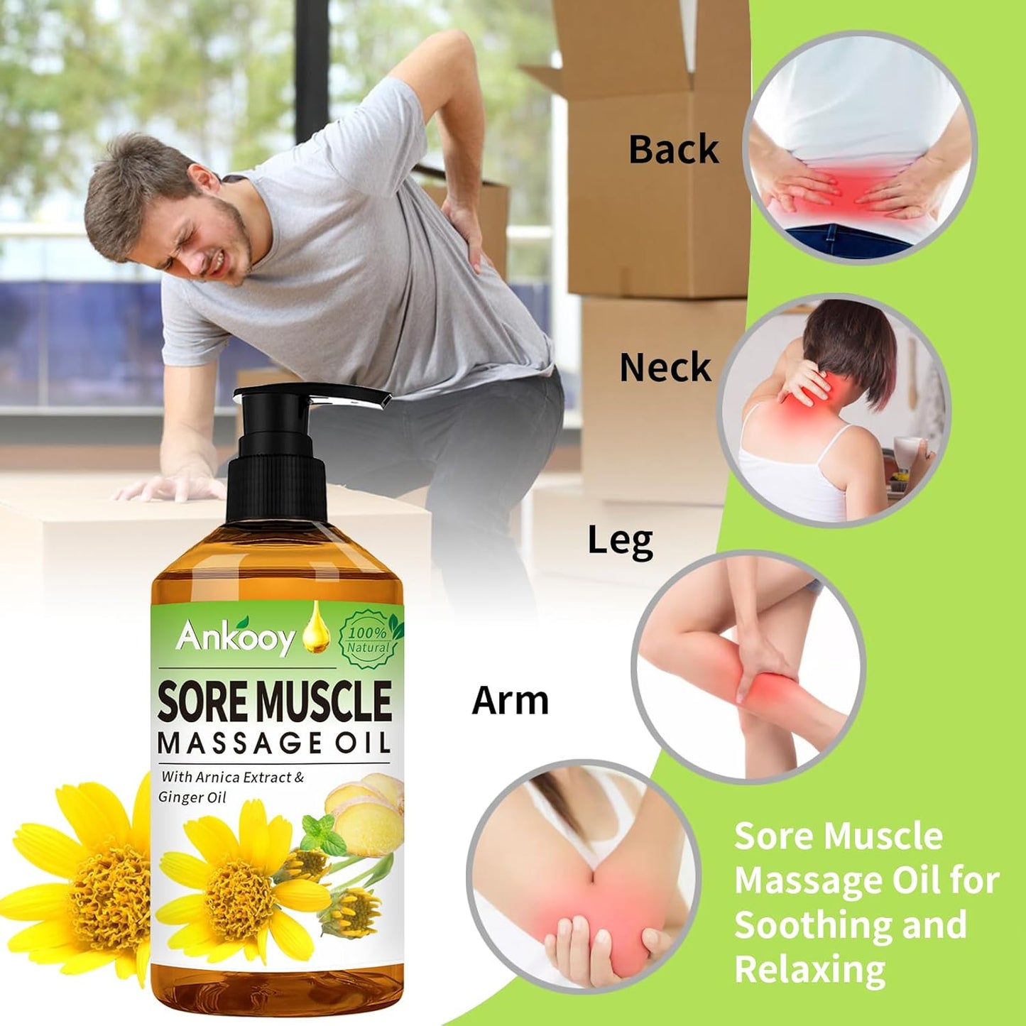 3 Pack Massage Oil for Massage Therapy,Sore Muscle Arnica Oil & Relaxing Lavender Oil & Ginger Oil Lymphatic Drainage & Massage Ball,Spa Massage Kit Christmas Gifts Stocking Stuffers for Men Women