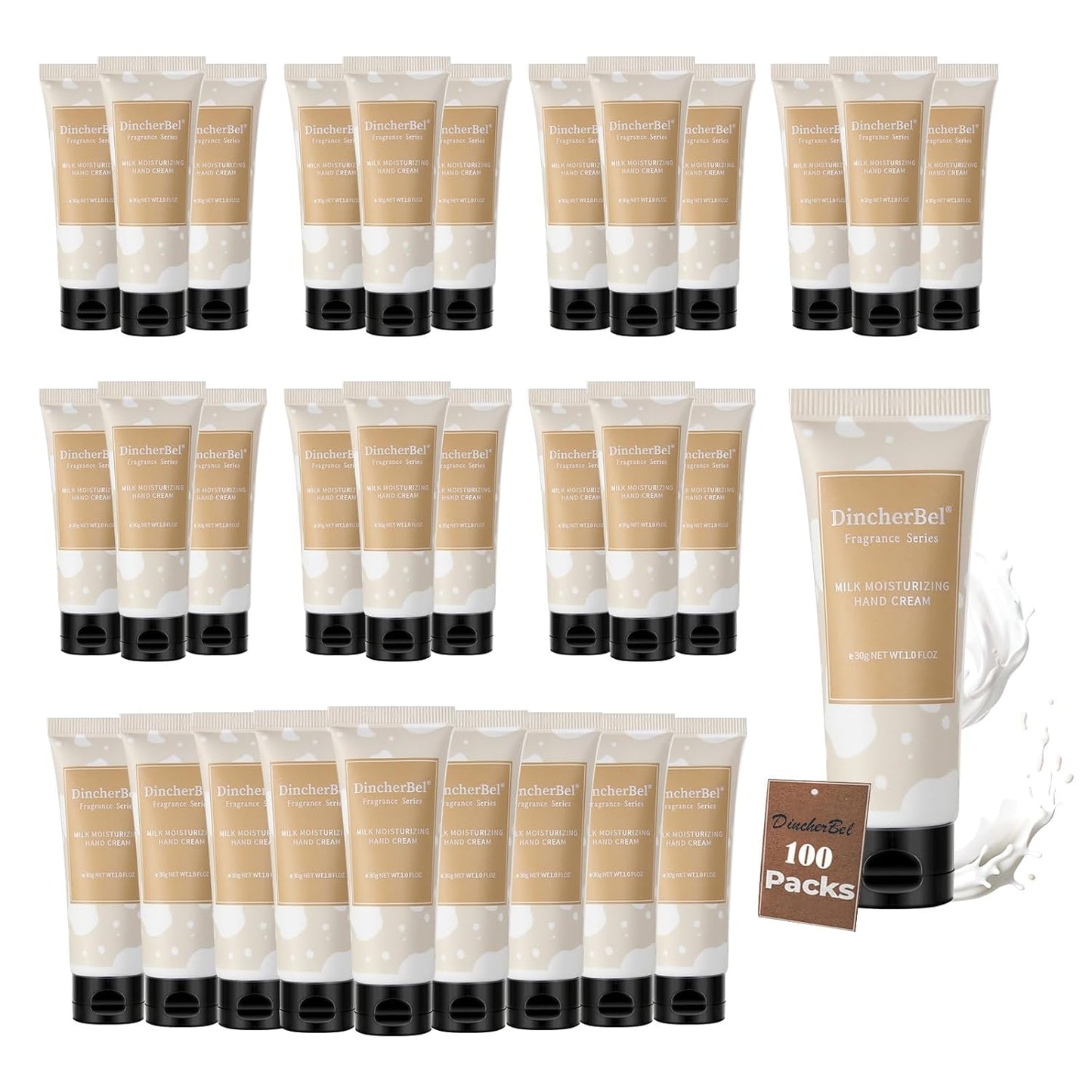 DincherBel 100 Pack Milk Moisturizing Hand Cream Set - Travel Size Non-Greasy Hand Lotion Set for Dry Skin, Instant Moisturizing Hand Cream for Women, 1.0 oz/30 ml