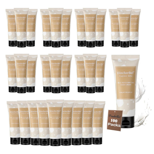 DincherBel 100 Pack Milk Moisturizing Hand Cream Set - Travel Size Non-Greasy Hand Lotion Set for Dry Skin, Instant Moisturizing Hand Cream for Women, 1.0 oz/30 ml