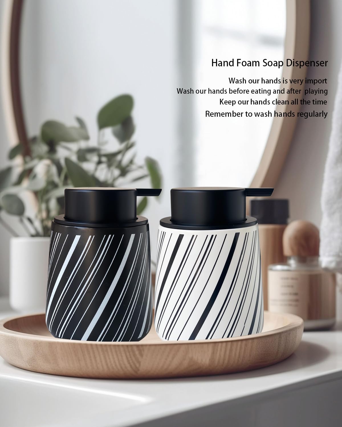 Chic Soap Dispenser Bathroom Ceramic Hand Foam Soap Dispenser for Bathroom Deco 12 Ounce Refillable Liquid Dispenser for Kitchen (White)