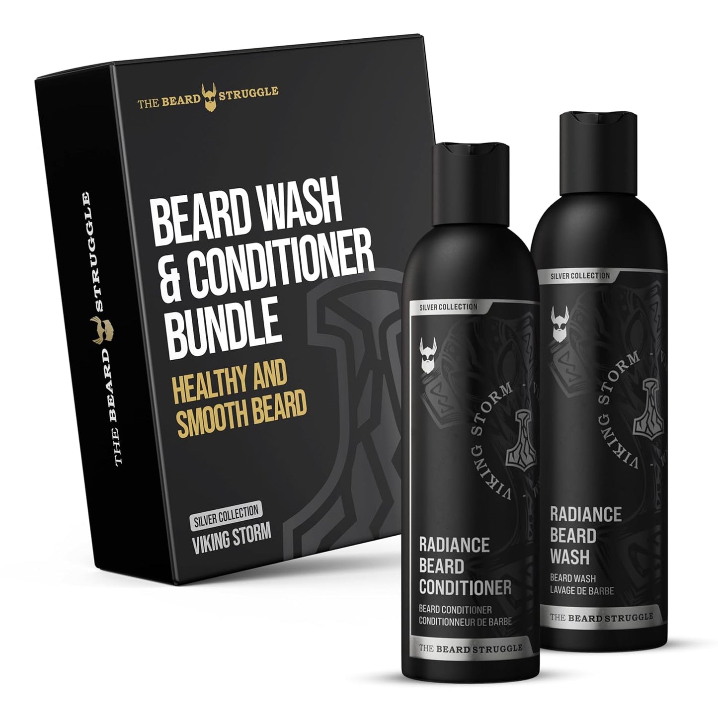 The Beard Struggle - Radiance Beard Wash & Conditioner Bundle - Silver Collection - Pack of 2, Viking Storm - Nourish, Cleanse, Softens, & Strengthens Beard - Beard Wash and Conditioner for Men