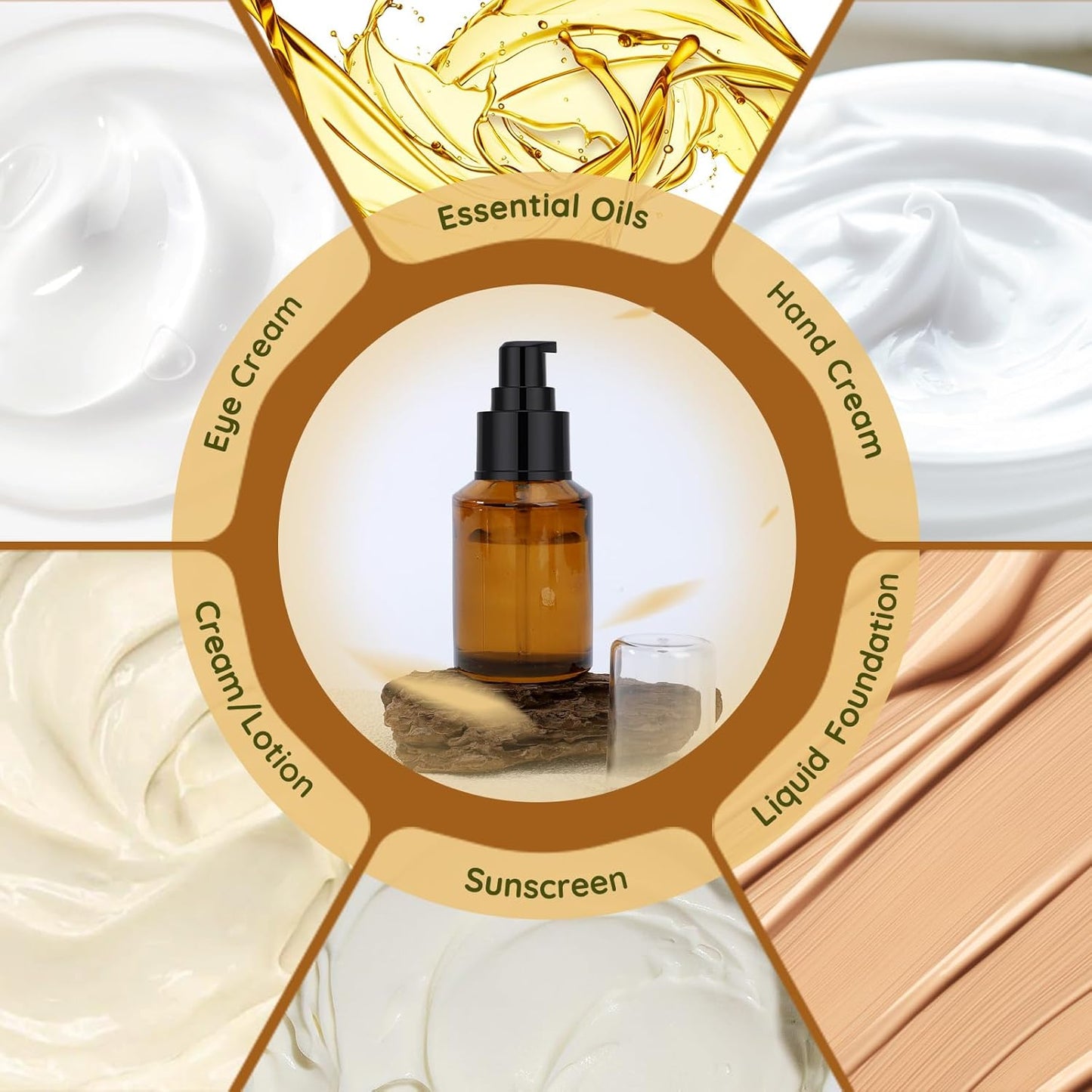 Segbeauty 2oz Refillable Glass Travel Bottles for Toiletries, 3pcs Amber Lotion Pump Bottles Empty, 60ml Mini Travel Lotion Container, Small Liquids Container Bottle Pump Dispener for Creams Oils