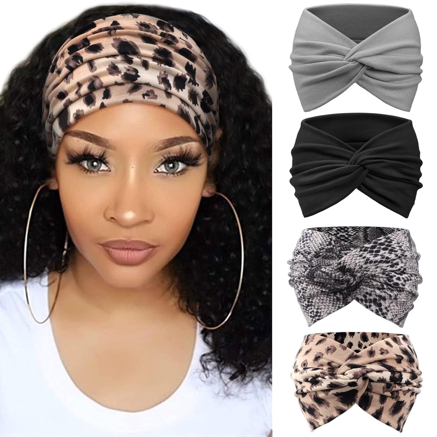 DRESHOW 4 Pack Turban Headbands for Women Wide Vintage Head Wraps Knotted Cute Hair Band Accessories