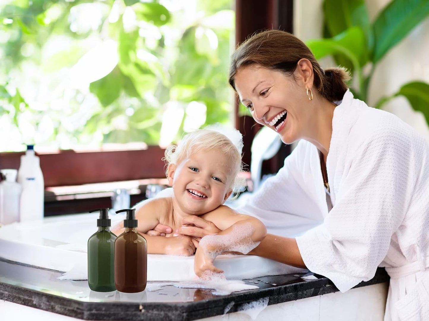 2 PCS 10 OZ Pump Bottle Plastic Pump Lotion Dispenser Empty Bottles Refillable Plastic Containers for Shampoo Lotion Body Wash, Creams, Moisturizer, Massage Oil, Multicolor