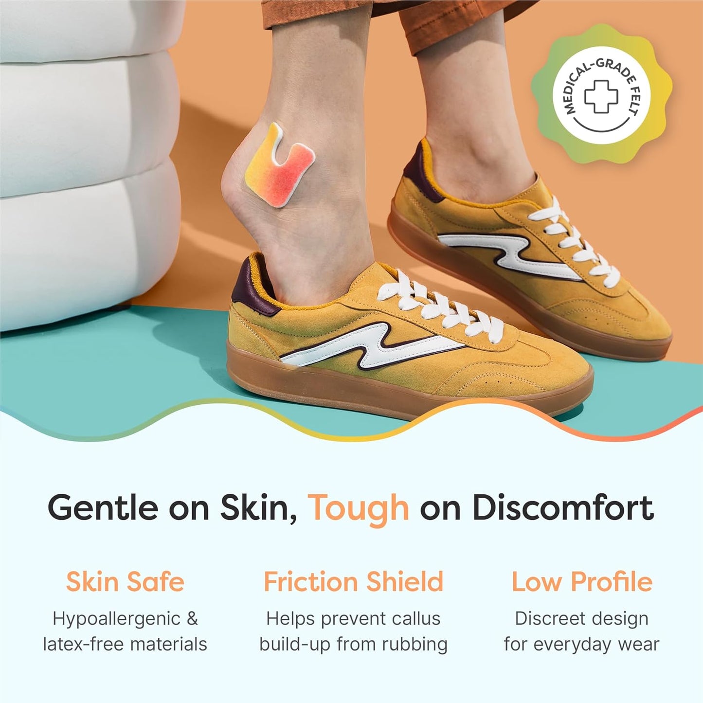 ZenToes Callus Pads | U-Shaped Design Moleskin Blister Pads | Self-Stick Adhesive Felt All Day Comfort Cushions for Calluses and Corns | Reduce Pressure and Friction | 18 Count (ZenRainbow)