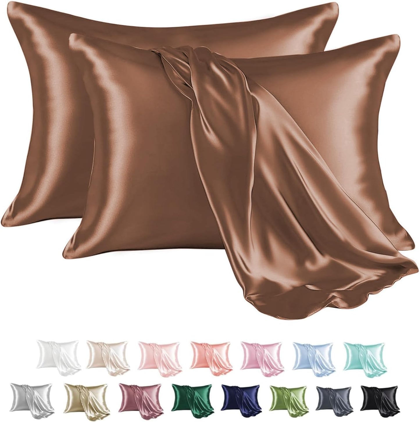MR&HM Satin Pillowcase for Hair and Skin, Silk Satin Pillowcase 2 Pack, King Size Pillow Cases Set of 2, Silky Pillow Cover with Envelope Closure (20x36, Mocha Mousse)