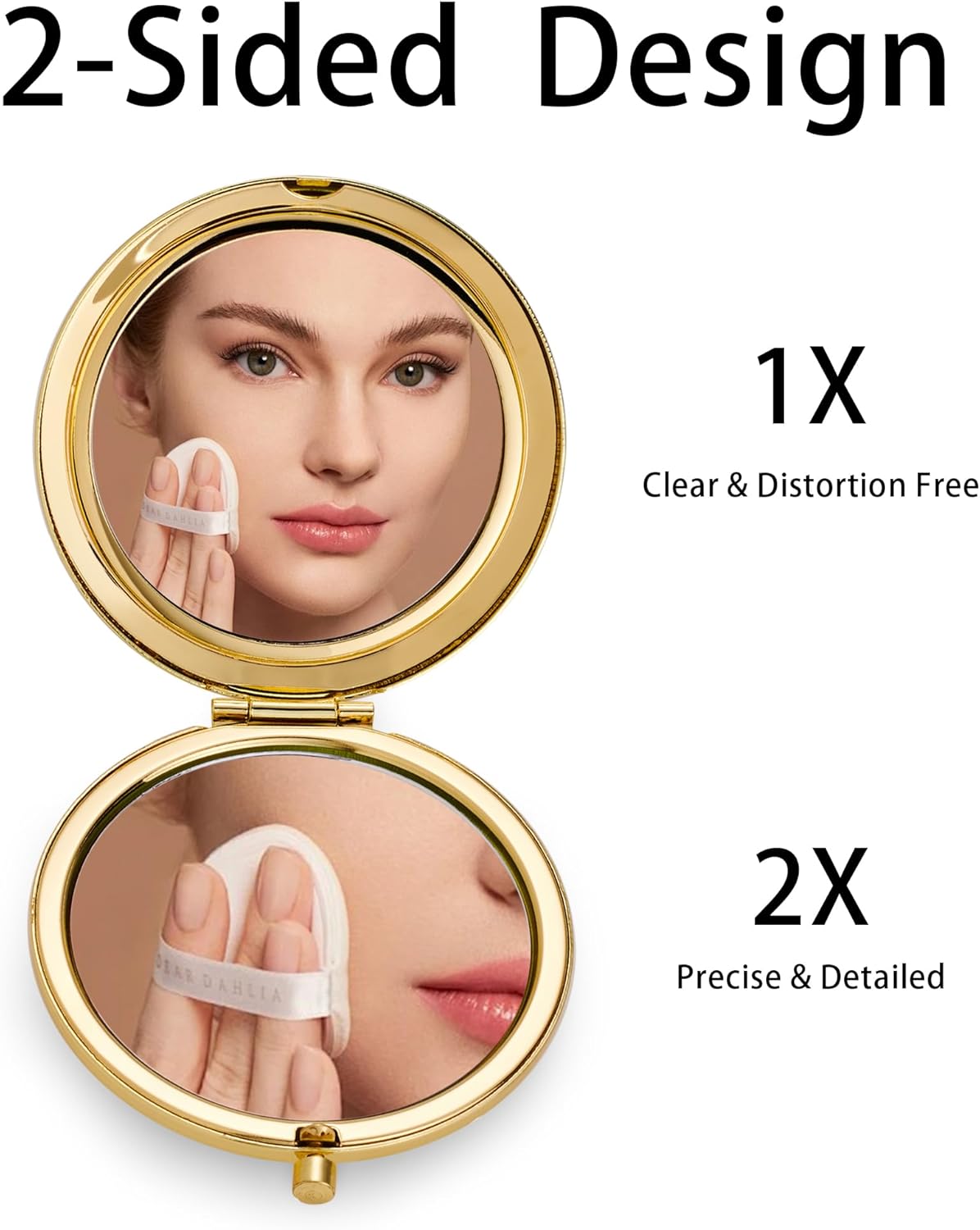 Compact Mirror, Pocket Travel Makeup Mirror for Purse, Metal Round Shell, 2-Sided 1X/2X Magnifying, Portable, Folding, Handheld, Gold, 2 Pack