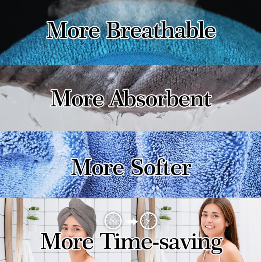 YoulerTex Microfiber Hair Towel Hair Wrap: 2 Pack 10X26 Hair Dryer Towels for Women Absorbent Turban Twist Hair Drying Shower Cap Curly Hair Products for Hair Care Hair Accessories (07 2-Pcs Blue)