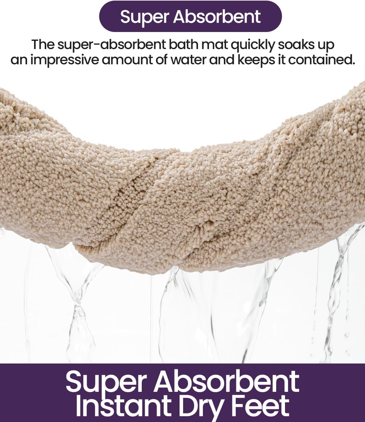 DEXI Bathroom Rugs 24x16, Washable Non Slip Bath Mat for Shower Floor, Absorbent Quick Dry Bathmat with Rubber Backing, Ultra Soft Plush Carpet for Tub, Beige