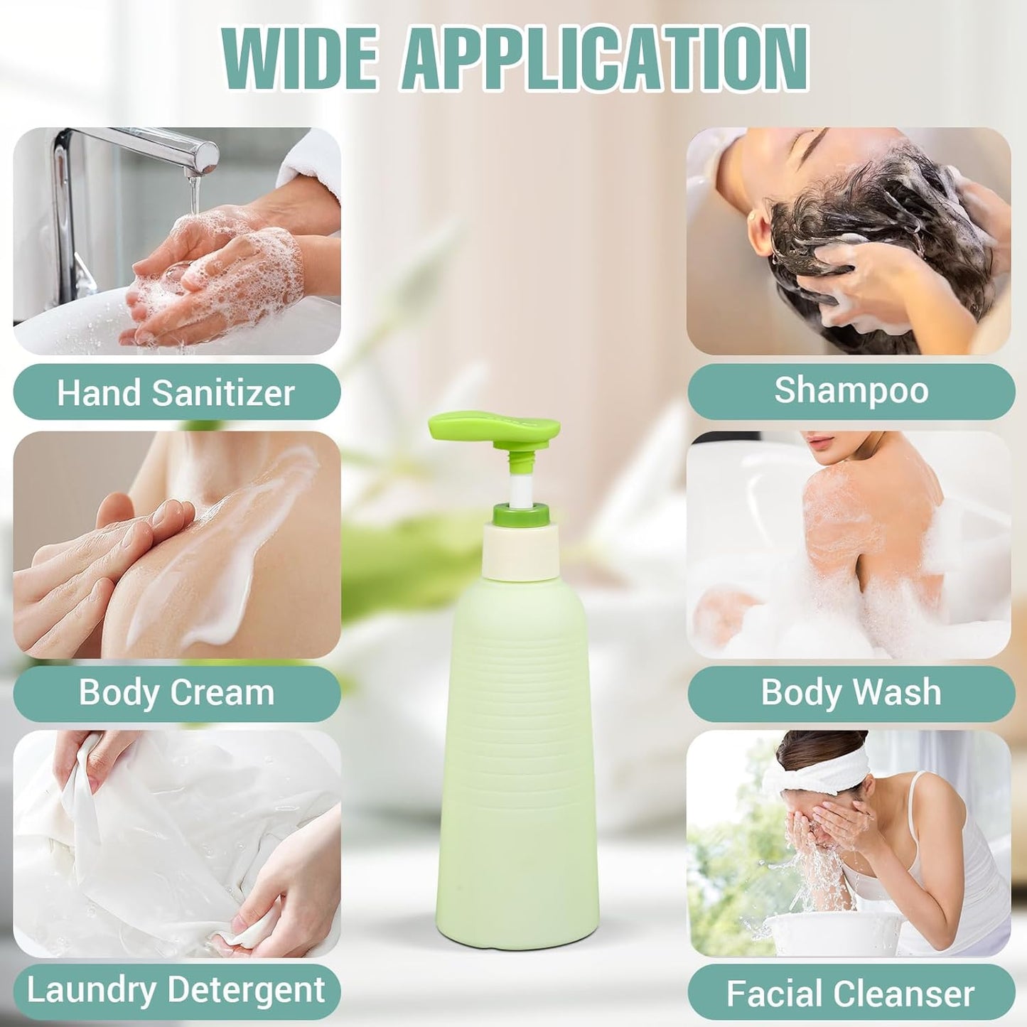 6.7oz Travel Shampoo Bottle with Flip Cap, Refillable Plastic Pump Bottles Dispenser for Soap, Shampoo, Lotions, Liquid Body Wash, Creams and Massage Oil (2Pack, 6.7oz/200ml)