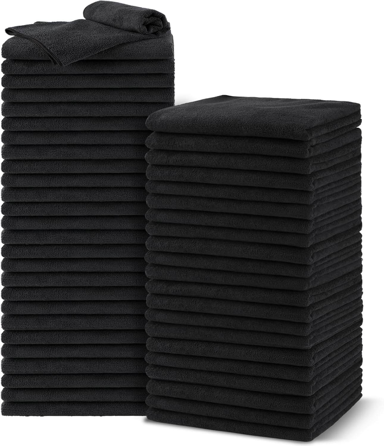 Salon Towels 48 Pack, Microfiber Barber Towel Bulk,(16x29 inches) Fast Drying Hair Towels Super Soft Black Hnad Towels for Gym, Salon, Bath, Spa Use and Home Hair Care(Not Bleach Proof)