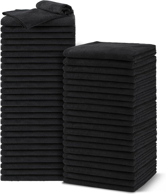 Salon Towels 48 Pack, Microfiber Barber Towel Bulk,(16x29 inches) Fast Drying Hair Towels Super Soft Black Hnad Towels for Gym, Salon, Bath, Spa Use and Home Hair Care(Not Bleach Proof)