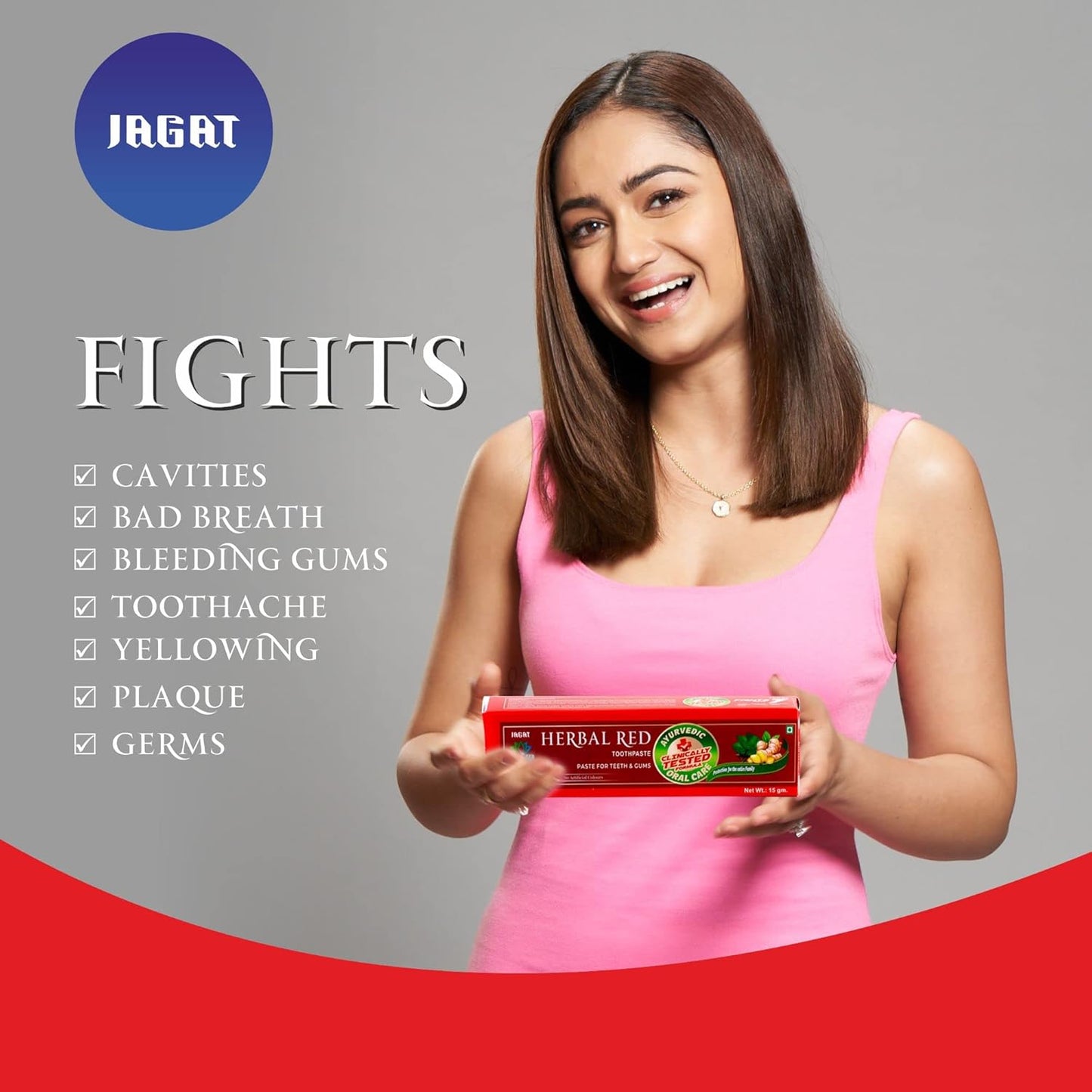 Jagat Herbal Red Toothpaste for Fresh Breathe, Doctor Recommended Natural Ayurvedic Toothpaste, Organic 100% Natural Teeth Whitening, Fluoride Free & Protects Gums, Vegan - Pack of 2