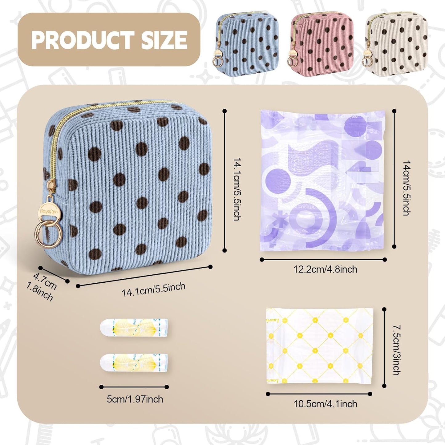 Period Bag for Teen Girls, Corduroy Cute Sanitary Napkin Storage Bag, Menstrual Pad Bag Tampon Holder for Purse