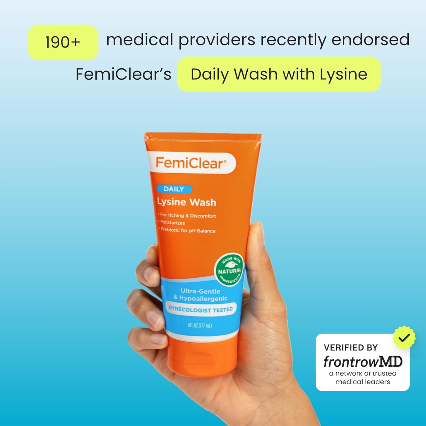 FemiClear® Ultra-Gentle Feminine Wash – Made with Lysine & Lemon Balm for Feminine Hygiene, Essentials for Vaginal Health (6FL oz)