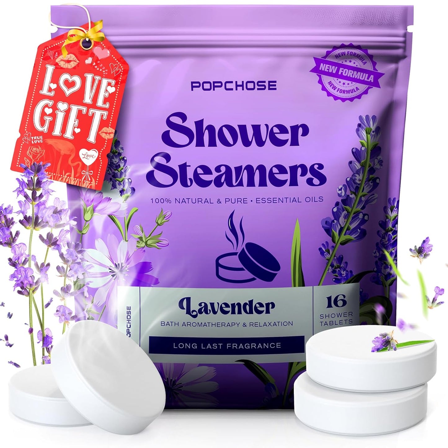 POPCHOSE Shower Steamers Aromatherapy - 16 Pack Lavender Essential Oils Shower Tablets, Self Care Relaxation & Home SPA, Quick Relief Nasal Congestion, Birthday Gifts for Women, Men, Dad, Daughter