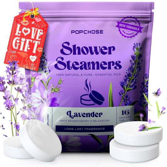 POPCHOSE Shower Steamers Aromatherapy - 16 Pack Lavender Essential Oils Shower Tablets, Self Care Relaxation & Home SPA, Quick Relief Nasal Congestion, Birthday Gifts for Women, Men, Dad, Daughter