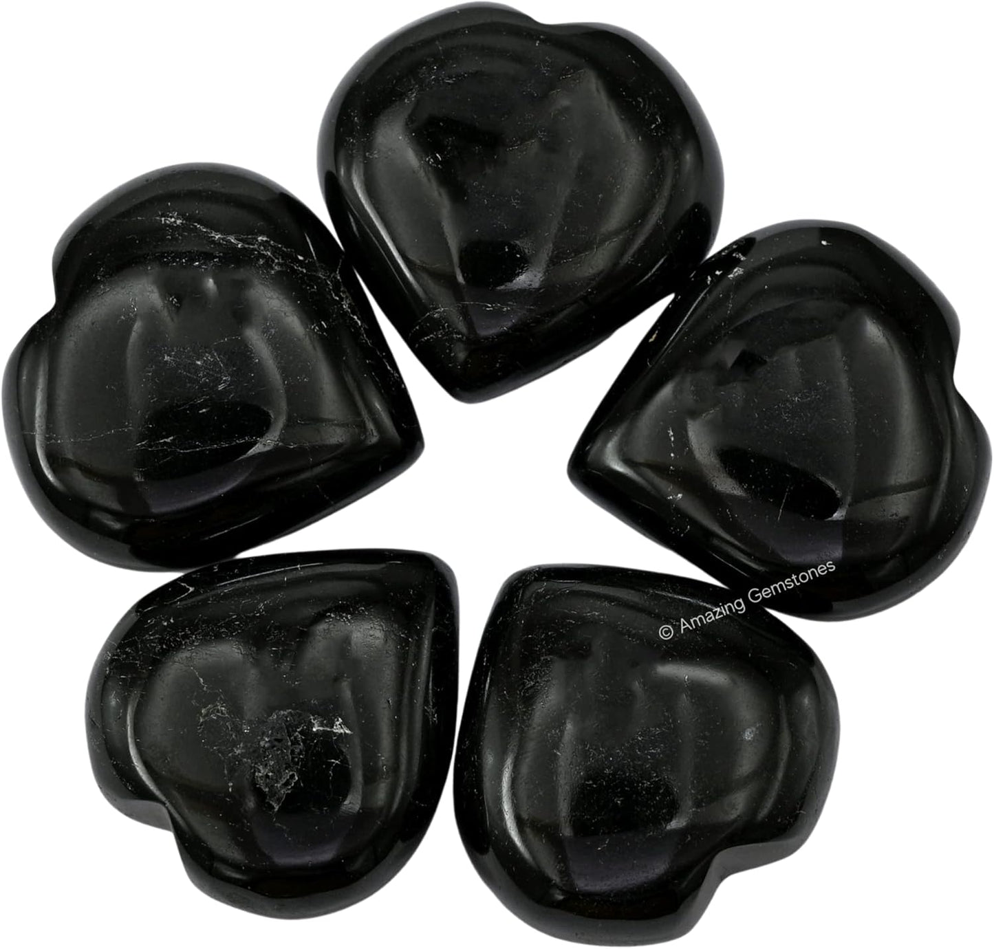 Amazing Gemstone Natural Black Tourmaline Crystal Heart Palm Stone - Pocket Massage Worry Stone for Natural Body Chakra Balancing, Reiki Healing and Crystal Grid