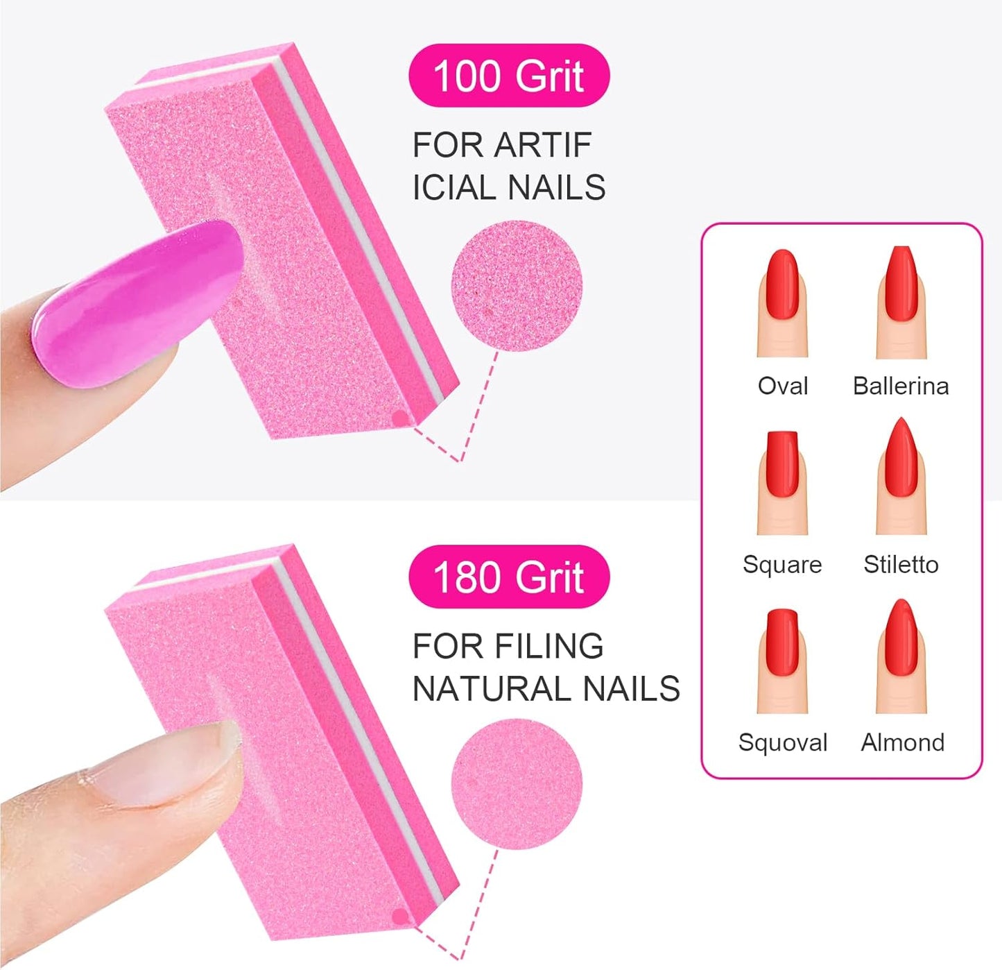 Diesisa Buffer Block Nail File, 100/180 Grit Sponge Nail Buffers for Acrylic Nails, Nails Buffer, Mini Buffing Block Double Sided for Manicure Tools 60 Count - Pink