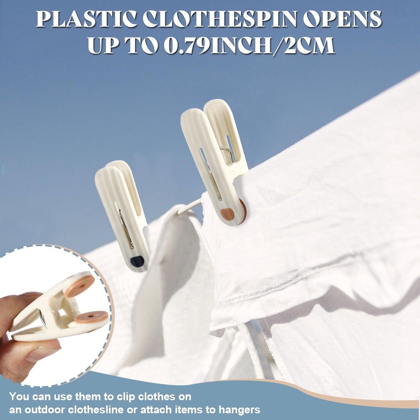 24 Pack Plastic Clothes Pins Heavy Duty Clothespins for Laundry, 2.36 Inch Clothesline Clips Clothes Pegs with No Trace Design, Windproof Clothes Clips for Hanging Clothes, Socks, Towel, Snack (Khaki)