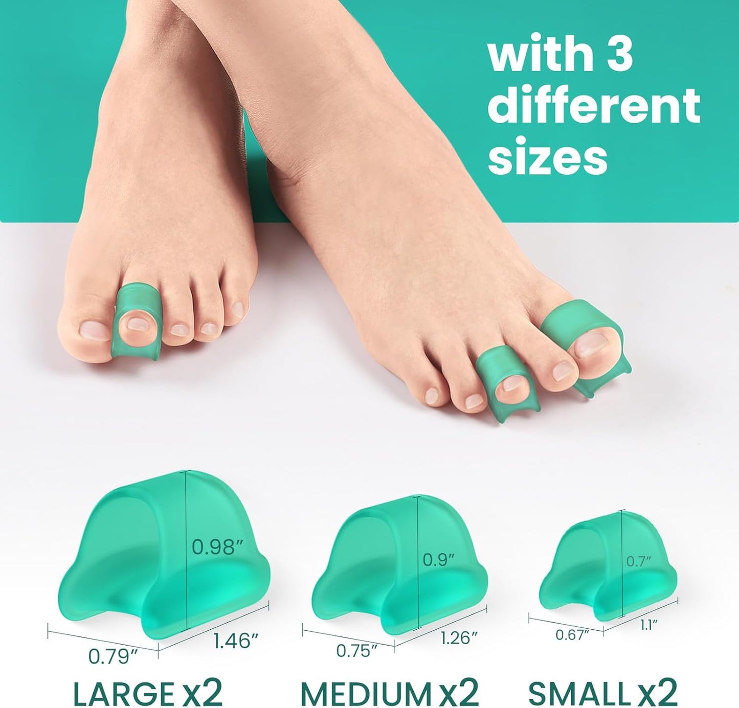 Welnove Hammertoe Corrector - 6 Pack Toe Splints - Soft Gel Toe Straighteners - Realign Bent, Curled, Crooked, Claw, Hammer Toes, 3 Different Sizes (Green)