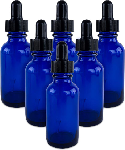 Super Z Outlet 1oz Glass Bottles with Glass Eye Dropper Dispenser for Essential Oils, Kitchen Tools, Chemistry Lab Chemicals, Colognes & Perfumes (6 Pack) (Cobalt Blue) (Blue)