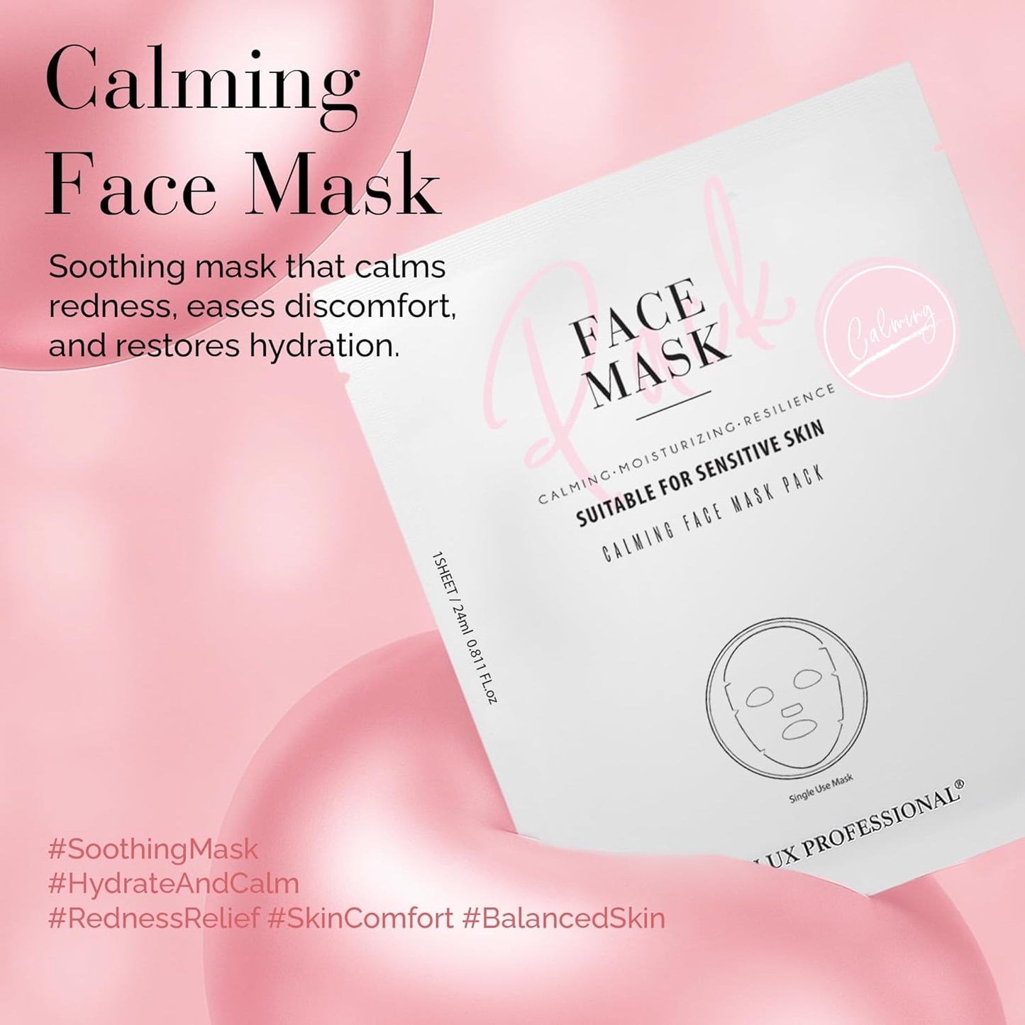DLUX PROFESSIONAL Calming Face Mask Pack - 10 Pcs Calm Irritated Skin, Treats Dry and Dull Skin, Natural Radiance, Antioxidant Effects, Revitalize, Repair Mask, Anti-Aging