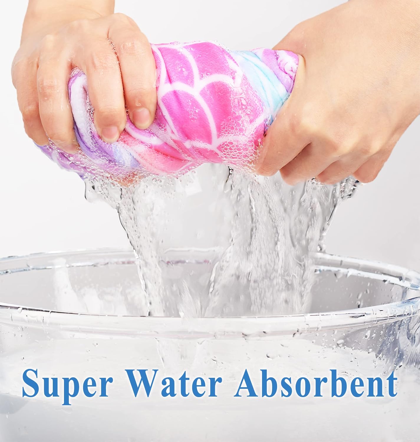 ELLEWIN Microfiber Hair Towel Wrap for Kids Girls 2 Pack Hair Turban Drying for Women Set Absorbent Quick Dry Twisty Anti Frizz Towel for Curly Long Thick Hair (Mermaid)