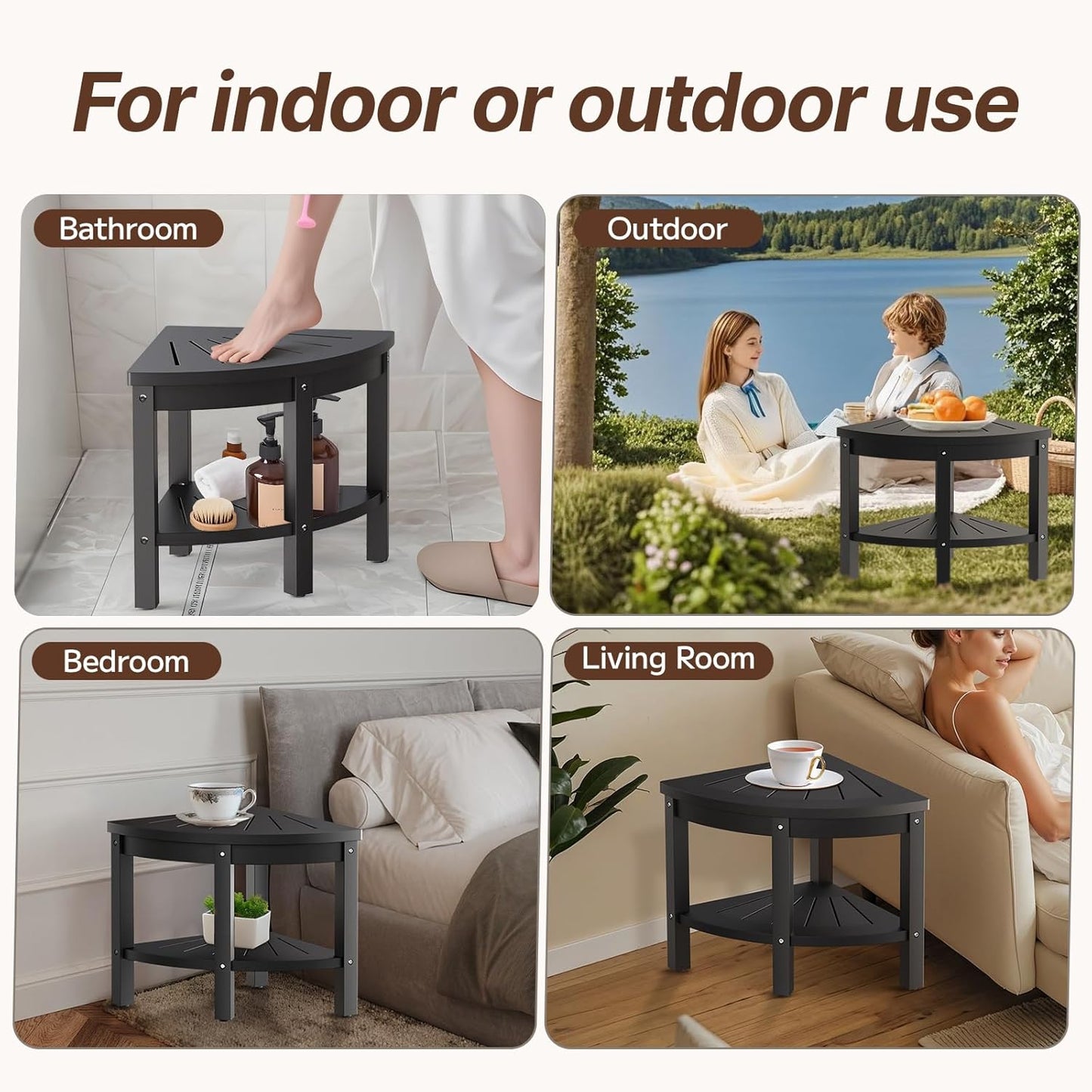 Shower Stool for Inside Shower, Corner Shower Stool, Shower Bench Seat with Storage Shelf for Shaving Legs Plastic Spa Bath Step Foot Rest for Bathroom Small Place