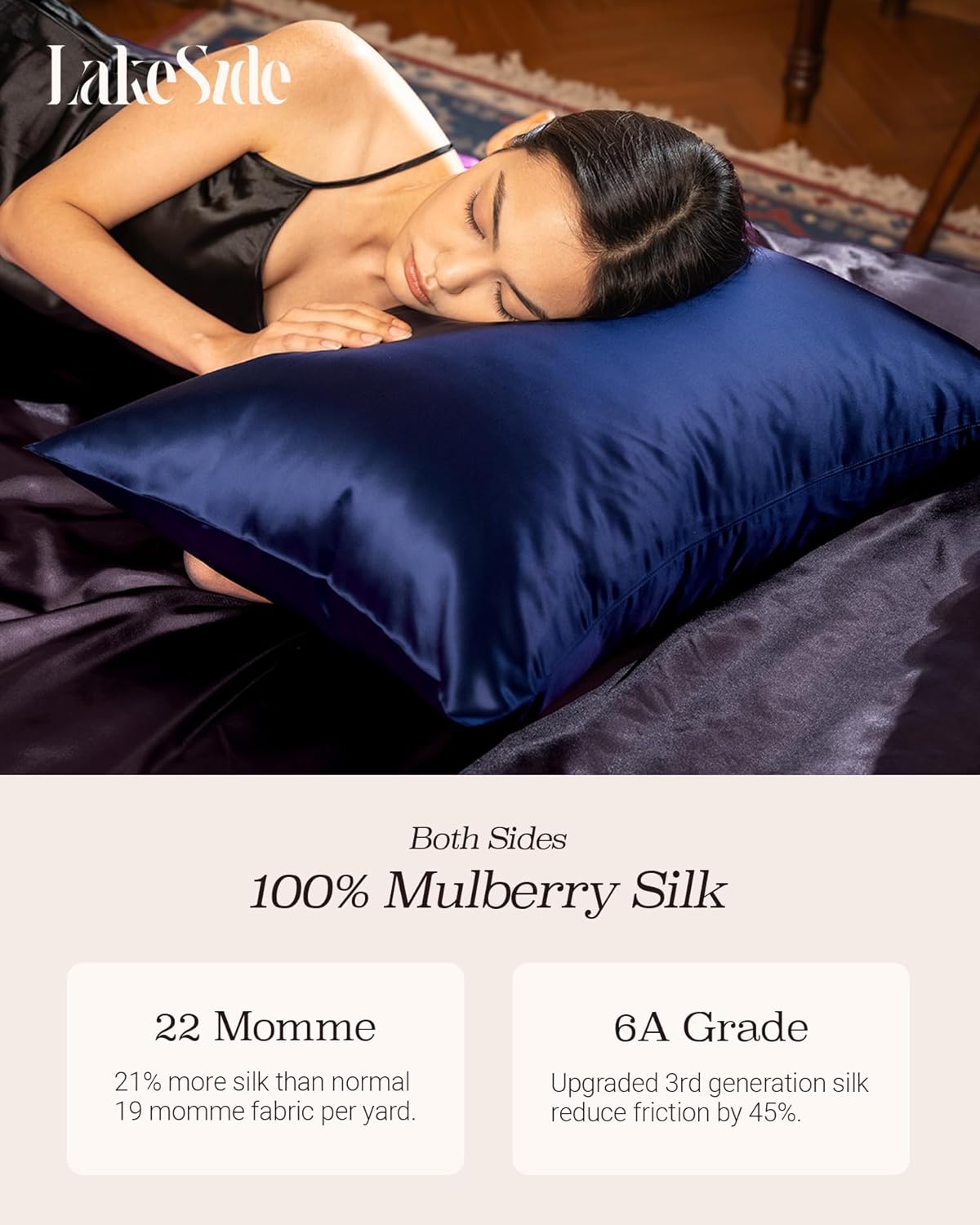 Oriental Lakeside® 100% Pure 22 Momme Mulberry Silk Pillowcase with Hidden Zipper - Nighttime Skincare & Hair Care Hydrating Pillow Cover