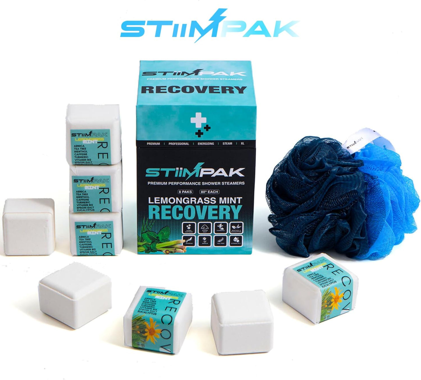 Shower Steamers | Recovery | XL 80g Post-Workout & Sinus Relief | Eucalyptus, Tea Tree, Turmeric, Arnica, Caffeine, Menthol | Maximum Strength Aromatherapy | Allergies, Cold & Flu (8 Pack)