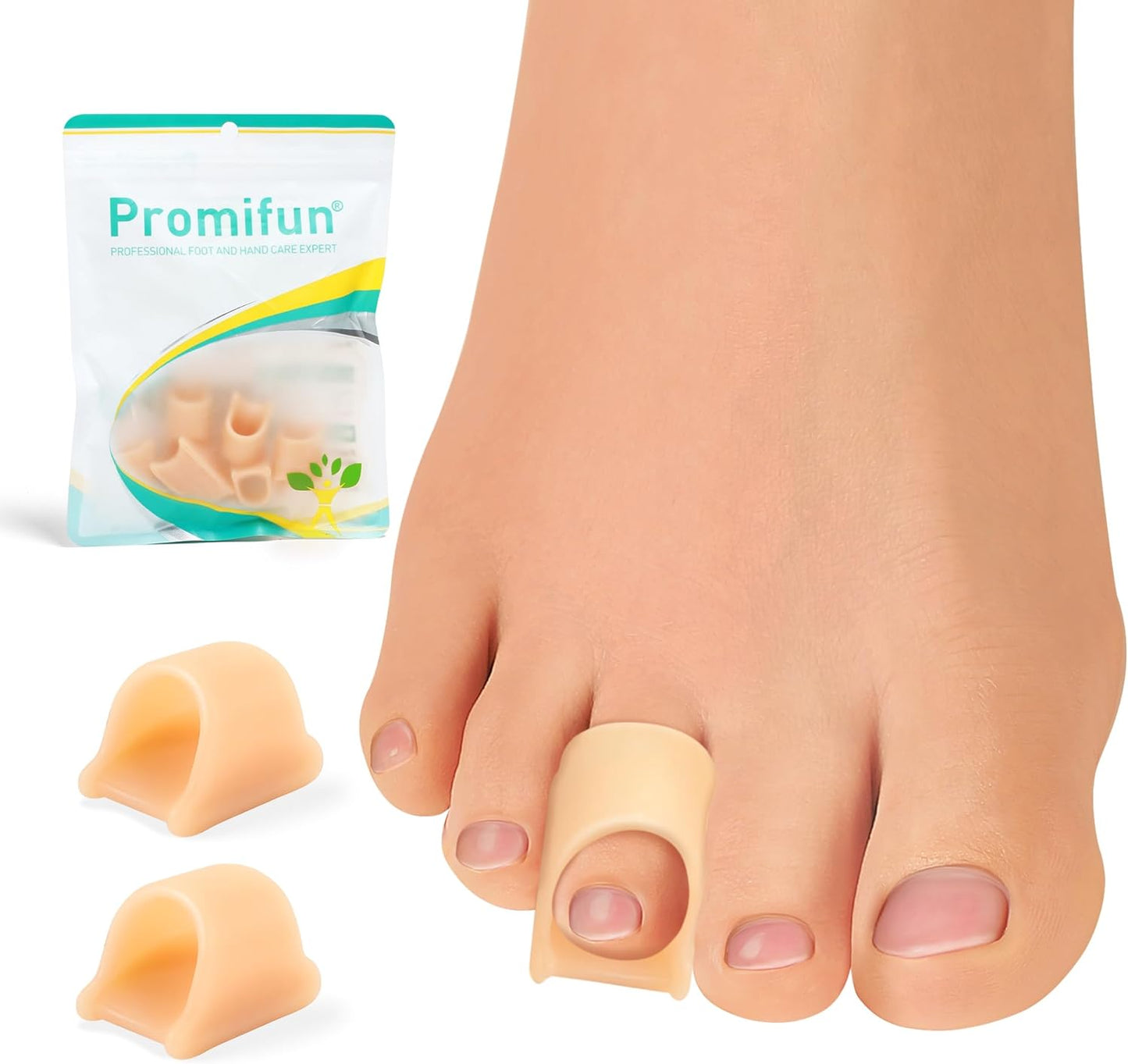 Hammertoe Corrector for Women - Soft Gel Toe Straighteners - Realign Bent, Curled, Crooked, Claw, Bunion, Hammer Toes - Toe Corrector for Men（6 Count, Medium, Beige）